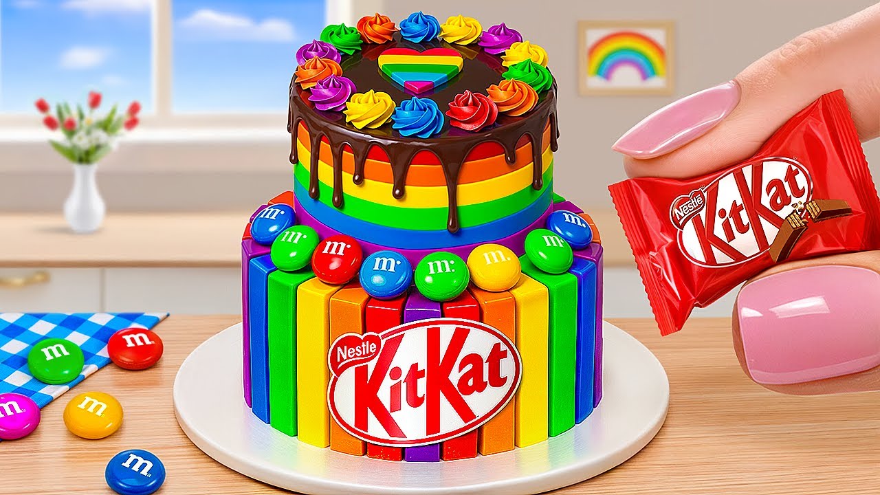 Mini Rainbow Chocolate Cake Recipe 🍫🌈 | Fun KitKat Cake Decorating ...