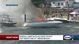 People jump into action to put out boat fire