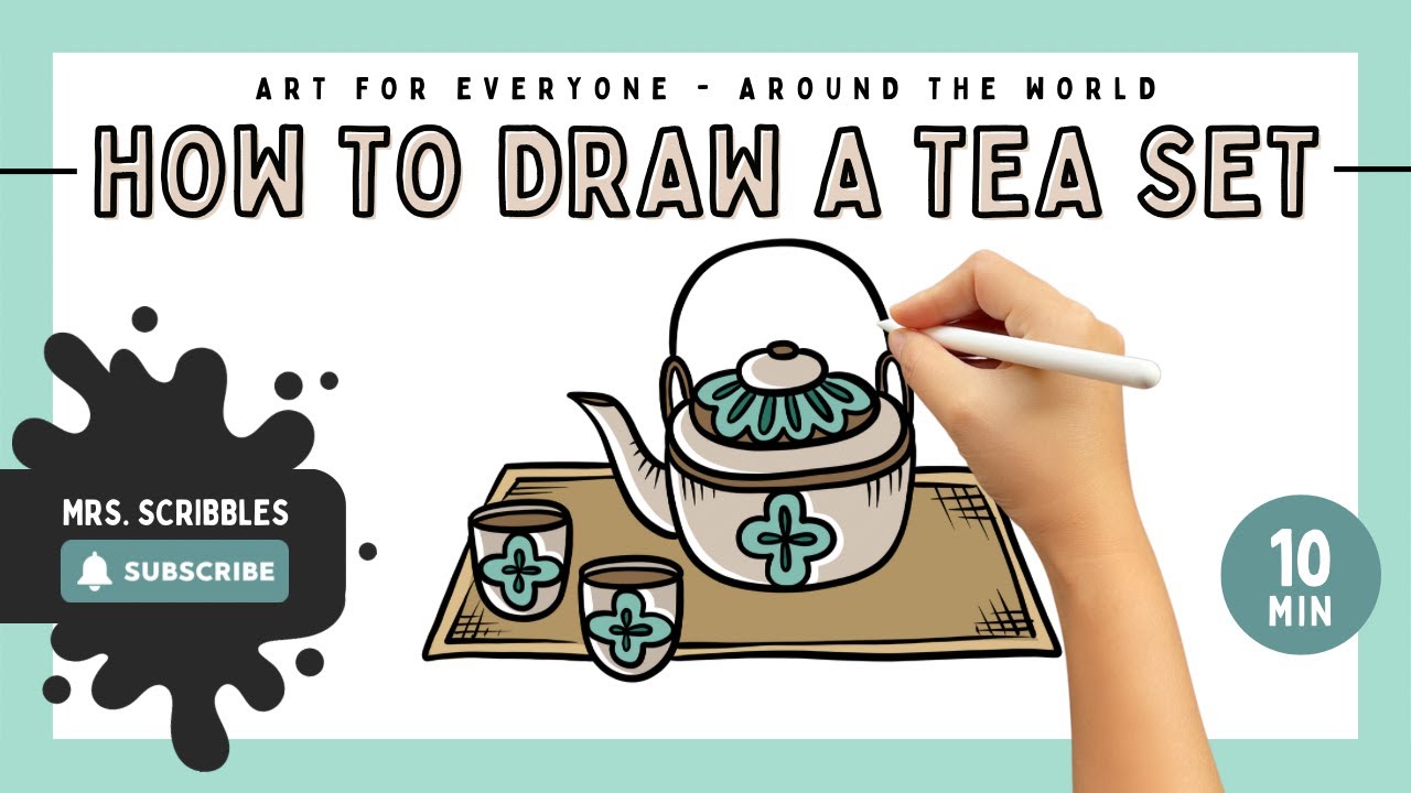 How To Draw A Tea Set | Step-By-Step Art Tutorial | Easy Drawing For ...