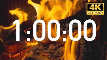 1 Hour Timer 🔥 Fireplace (Ultra HD 4K) with Cozy Fireplace Sounds