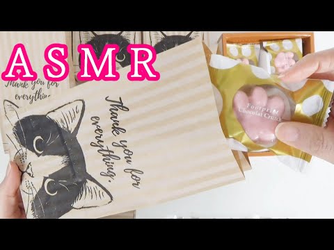 【ASMR　音フェチ】猫のお菓子を猫の袋でラッピング☆紙袋の音☆