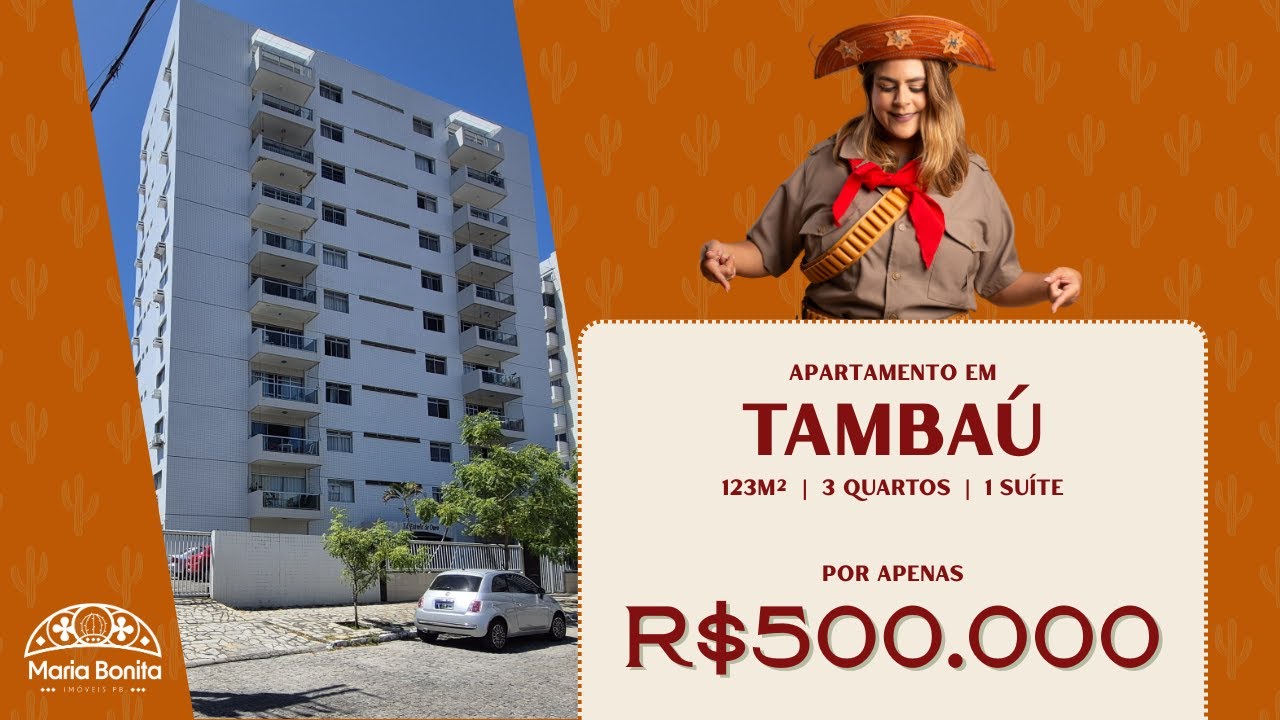 Apartamento em Tambaú | 500m da praia | 123m² | Cód: 3273 | R$ 500 mil