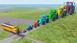 Triple Flatbed Trailer McQueen Transportation with Truck - Speedbumps vs Cars vs Train - BeamNG #10