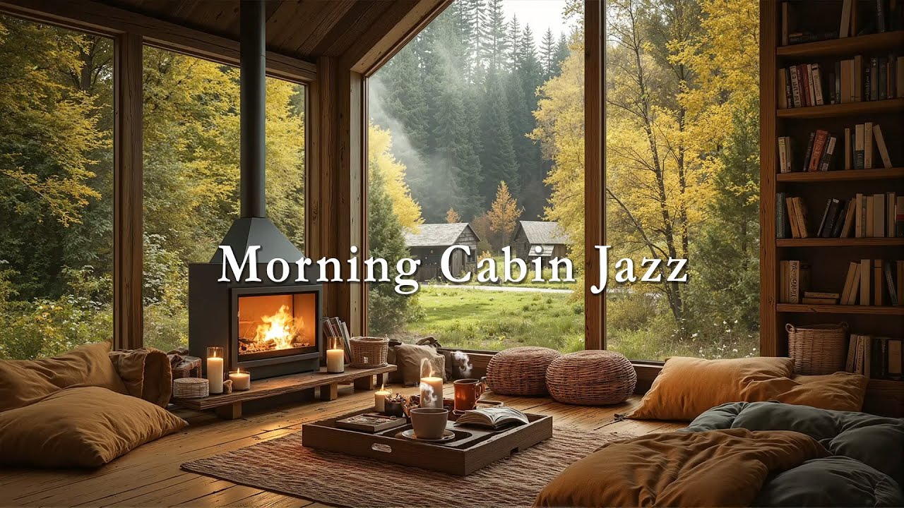 Morning Cabin Jazz - Warm Fireplace, Lush Forest Views & Smooth Jazz for a Peaceful Day