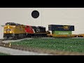 Union Pacific intermodal Freight train with CN 8102 on my new layout Ho scale 
