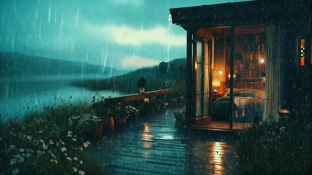 Deep Sleep Rain Sounds 🌧️ | Cozy Lakeside Cabin Ambience (12 Hours ...