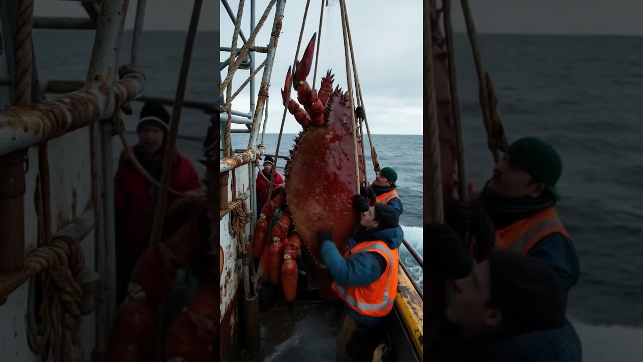This is how real crab fishermen work in the freezing Alaskan sea 🦀❄️ 