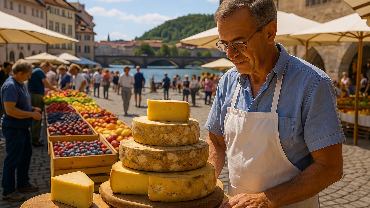 Субботний фермерский рынок в Праге, Чехия | Набережная у реки Влтава, прогулка 4K