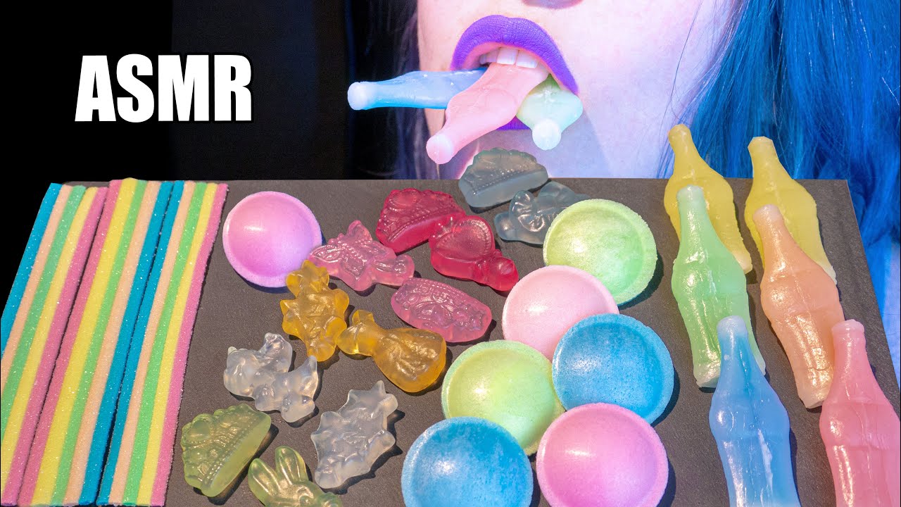 ASMR: WAX CANDY BOTTLES, FLYING SAUCERS, RAINBOW BELTS, GUMMY CANDY | Rainbow Candy🍭 [No Talking|V]😻
