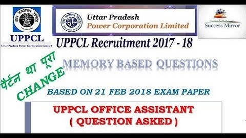 UPPCL OFFICE ASSISTANT QUESTION ASKED IN 21 FEB 2018Success Mirror