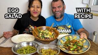 EGGS AND BEANS SALAD MUKBANG/CHICKEN WITH BOK CHOY/KARELA CHUTNEY