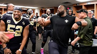 Saints locker room after clinching the #1 seed in the NFC