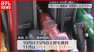 【ガソリンの補助金】段階的に引き下げへ　11月から5円ずつ縮小で調整