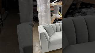 Designer inspired grey velvet channel tufted sofa