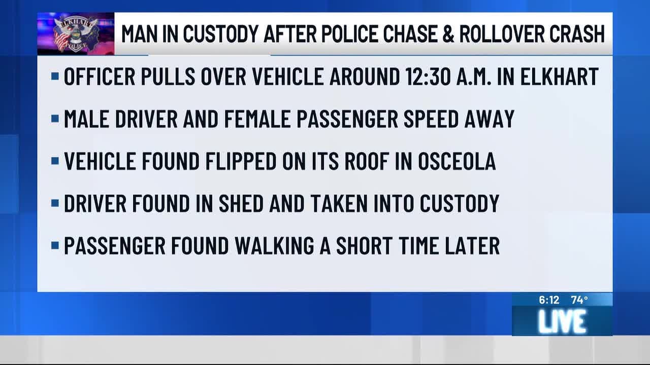 Man in custody after police chase starts in Elkhart, ends in rollover ...