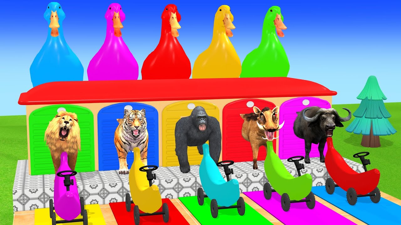 Long Slide Game With Cow Elephant Gorilla Hippopotamus Tiger 3d Animal Game Funny 3d Animals