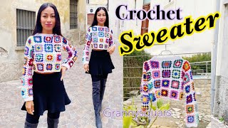 Crochet Granny squares sweater | easy pattern | DIY