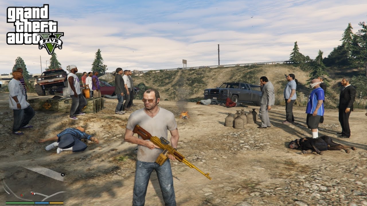 GTA 5 | Trevor Mafia Gang Shootout + Five Star Escape | No Commentary ...