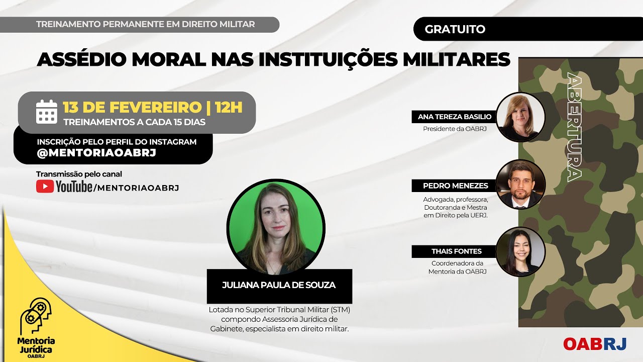 Assédio Moral nas Instituições Militares - Treinamento em Direito Militar - 13/02 -12h