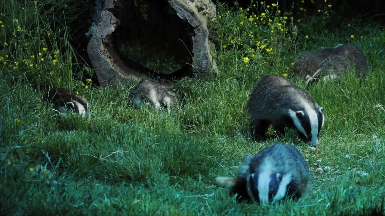 Seven Badgers at the badger hide last night