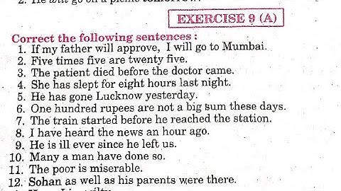 Syntax Exercise 9 A Verb Error from excellent book class 12 solved by Ramesh Sir