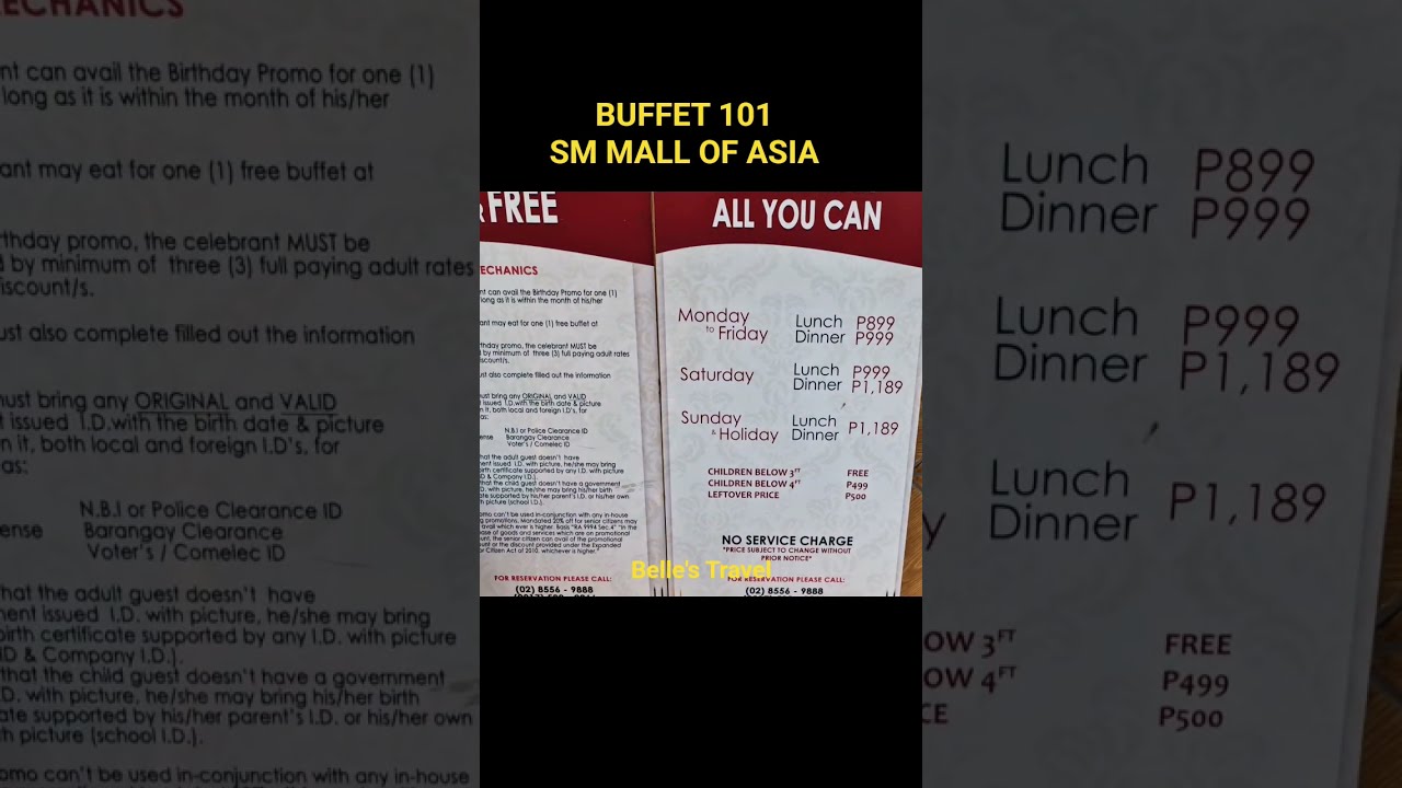 BUFFET 101 PRICE - SM BY THE BAY (SM MALL OF ASIA) #moa #buffet101 #smmallofasia #smmoa #moaseaside