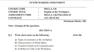 BEGLA-136 BBA Solved Assignment  2024 - 2025 | IGNOU BBA 1st Semester Solution July 2024 Video