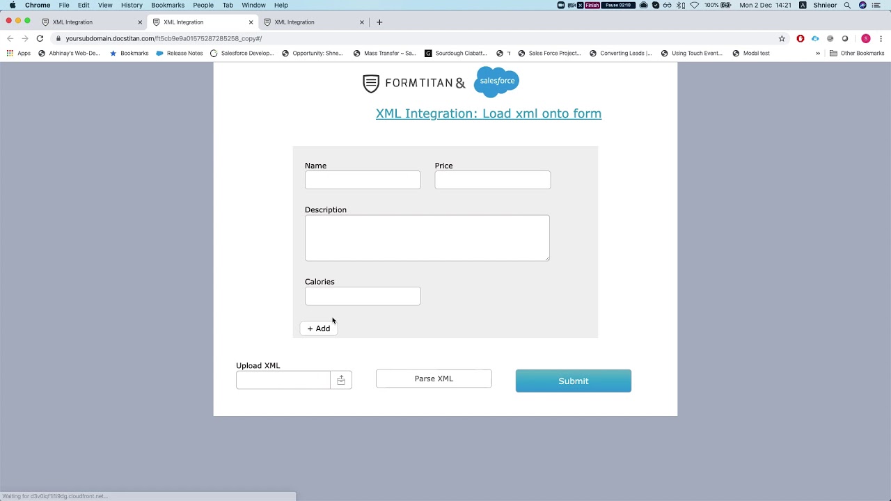 Load an XML file onto your form using the XML integration - YouTube