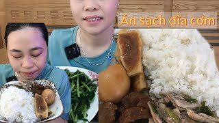 #mukbang Hao cơm vs món thịt kho trứng rau muống luộc cá cơm sốt cà chua