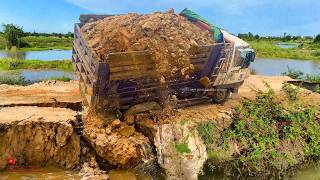 SCARY ACTION​!! Overland Truck Backward Failure​ Or Sink Land Hole To Try Recovery Dozer &amp; Excavator