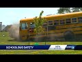 Safety test bus crash shows results of students not wearing seat belts