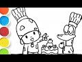 How to Draw Pocoyo &amp;Pato Baking a Cake 🎂 | Coloring Pocoyo &amp; Friends | Fun Cake Decorating Activity 