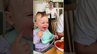Baby’s first encounter with spicy salsa! 👶🔥🌶️귀여운 음식 도둑 아기 .#baby #funny #cute #food#family #shorts