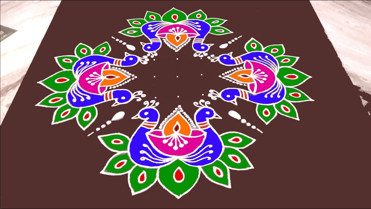 Karthigai Deepam Special Rangoli | Colourful Diya Rangoli | Diya muggulu | Pandaga muggulu 9X3 dots