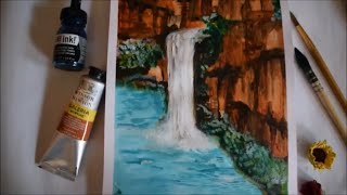 How to paint waterfalls | Waterfalls with acrylic paints | Landscape painting | Jasvir Kambo