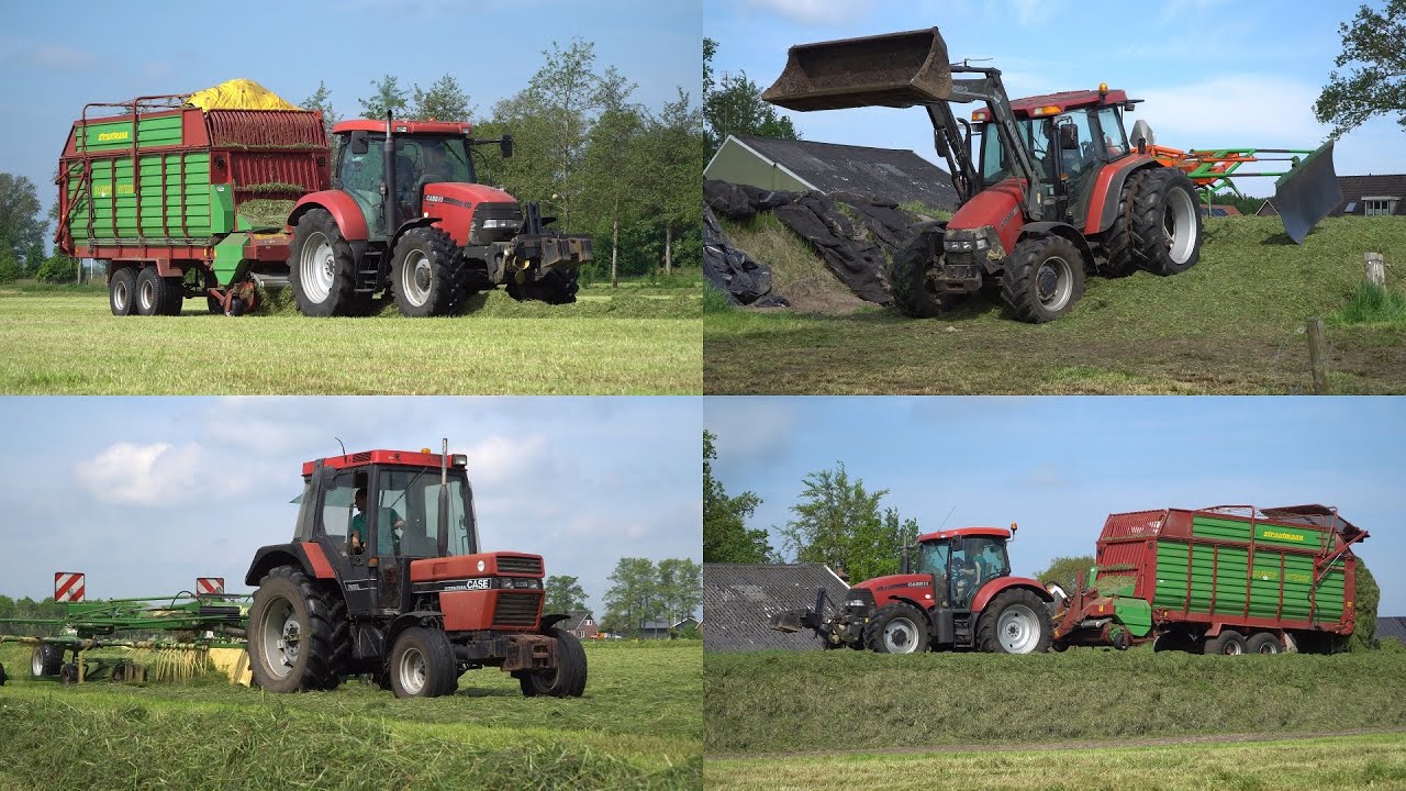 De eerste snede gras inkuilen bij Mts Hekman met 3 Case IH trekkers en een Strautmann wagen (2024)