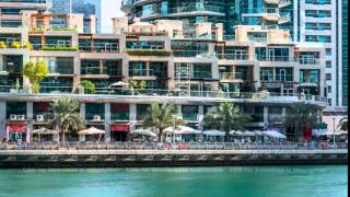 Promenade and restaurants timelapse at the Marina walk, During day time. Dubai, UAE