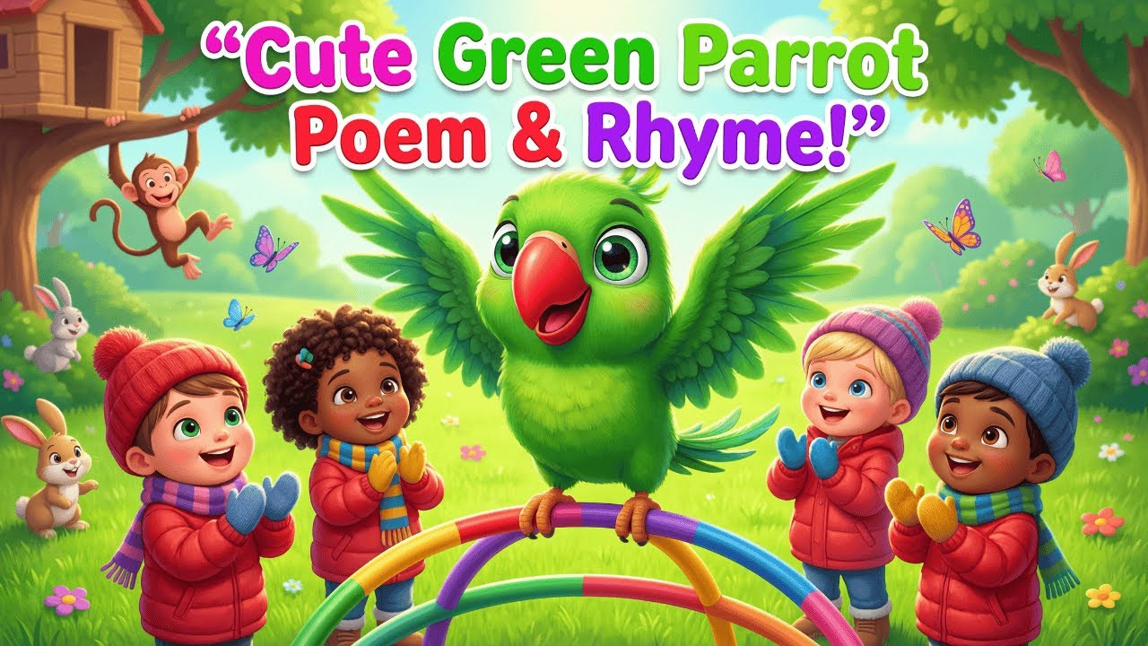 🌟 Cute Green Parrot Singing & Dancing with Kids | Fun Kids Poem & Rhyme |Learning Video 
