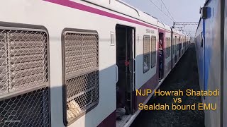 Parallel Train Action: NJP Howrah Shatabdi and an EMU