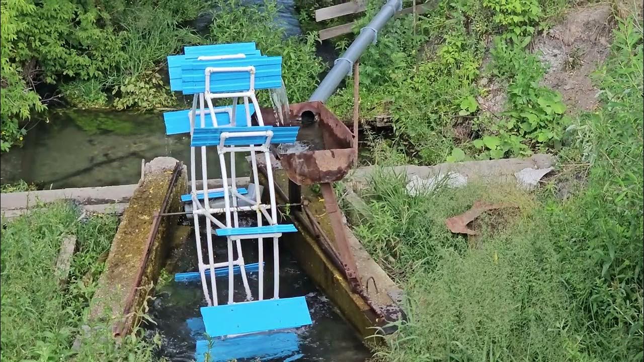 Самодельный насос для прокачки воды из ручья в пруд без электричества ...