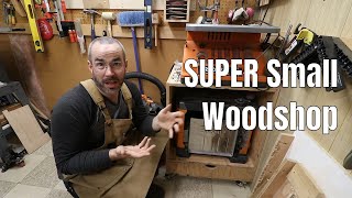 SUPER Small Woodworking Shop Tour. Small shop organization.