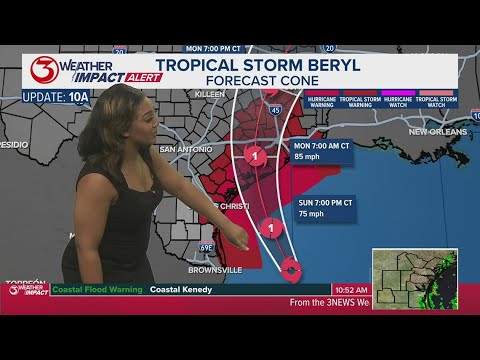 Beryl expected to intensify near the Texas Coast; Hurricane Warnings ...