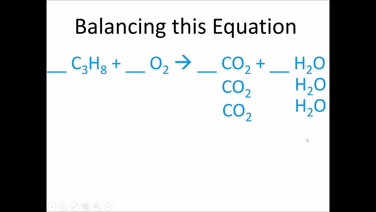 Balancing Equation: C3H8 + O2 --) CO2 + H2O - YouTube.