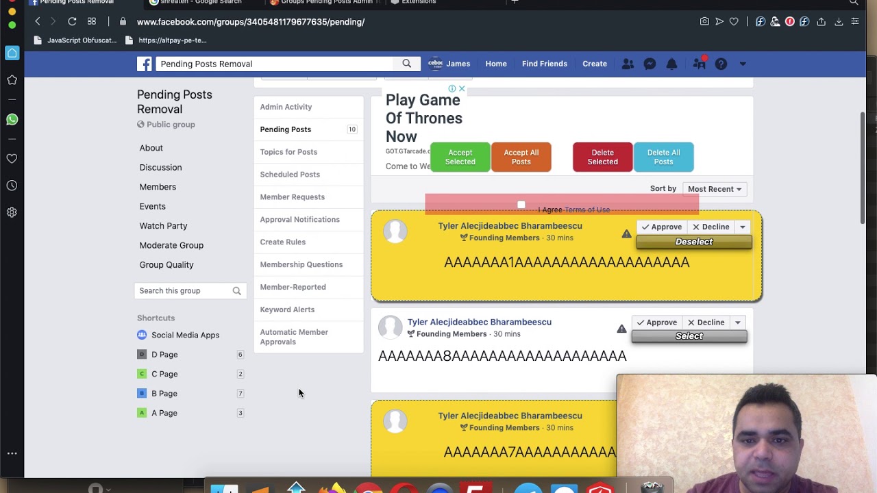 How to delete facebook group pending post