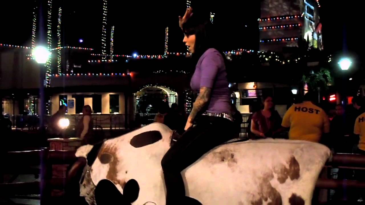 Elizabeth Schall on a mechanical bull