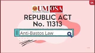 REPUBLIC ACT No  11313 Bawal Bastos Law (Safe Space Act)