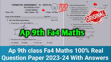 Ap 9th class Maths Fa4 real question paper 2023-24 with answers|💯9th maths fa4 question paper 2024