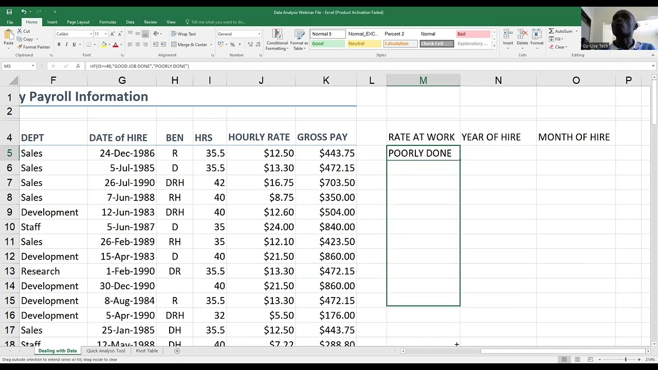⁣Data Analysis with Excel | USING if function @Go-Use Tech