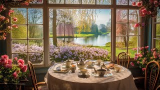 Spring Window ASMR Ambience | Misty Spring Morning | Light Rain, Lake Sounds, Book & Writing Sounds