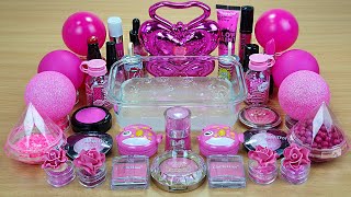 Hot PINK Mixing makeup and glitter into Clear Slime Satisfying Slime Videos